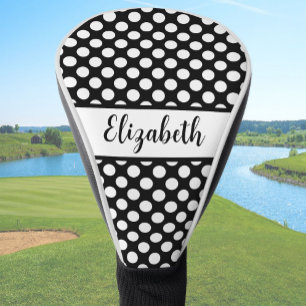Black polka dot golf head cover ladies custom name