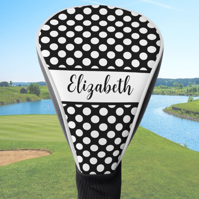 Black polka dot golf head cover ladies custom name (Creator Uploaded)