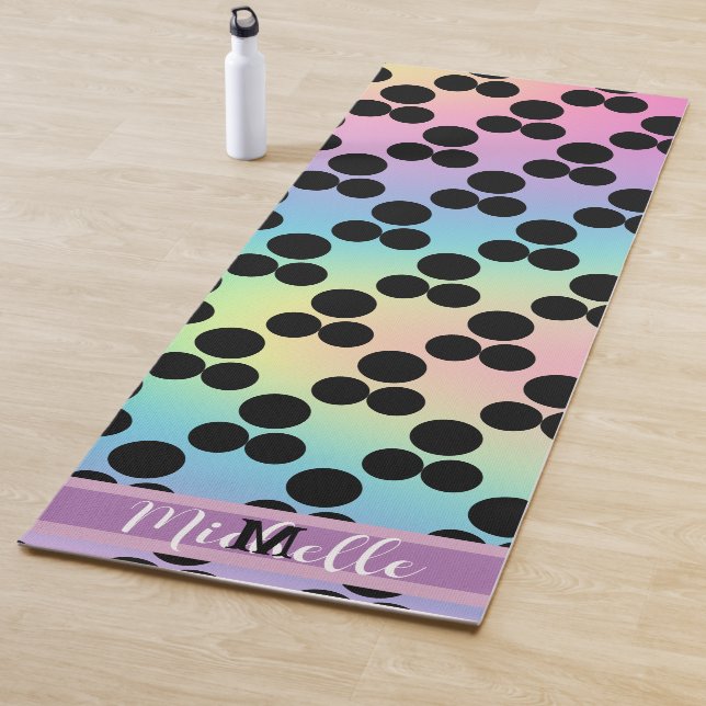 Black polka dot Gradient rainbow custom Monogram Yoga Mat (In Situ)