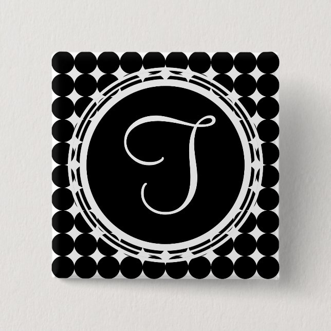 Black Polka Dot Monogram 15 Cm Square Badge (Front)