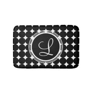 Black Polka Dot Monogram Bath Mat