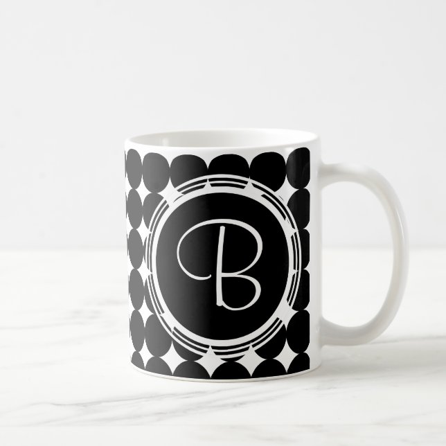 Black Polka Dot Monogram Coffee Mug (Right)
