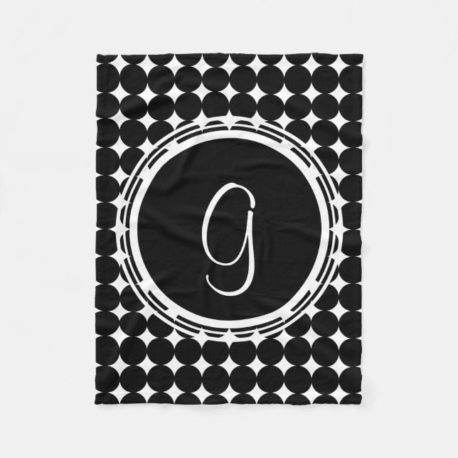 Black Polka Dot Monogram Fleece Blanket (Front)