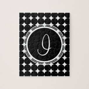 Black Polka Dot Monogram Jigsaw Puzzle