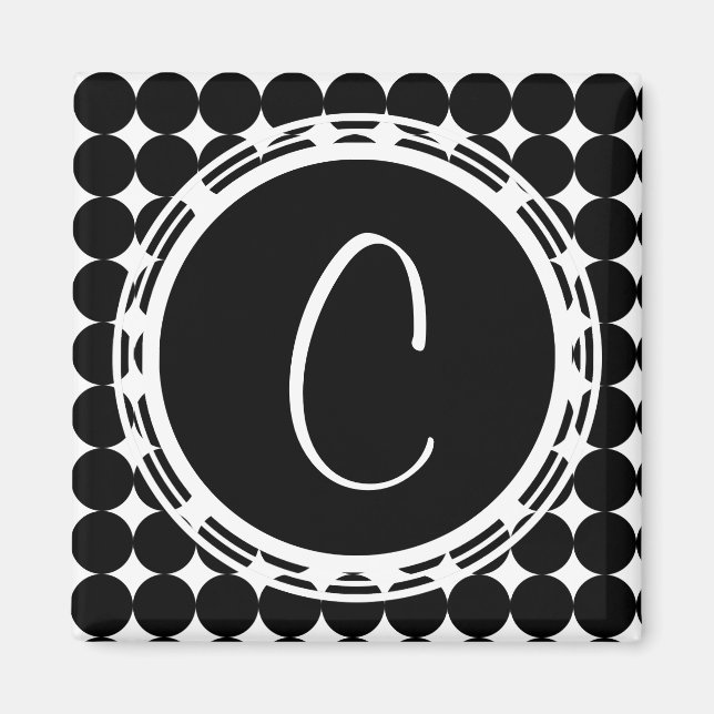 Black Polka Dot Monogram Magnet (Front)