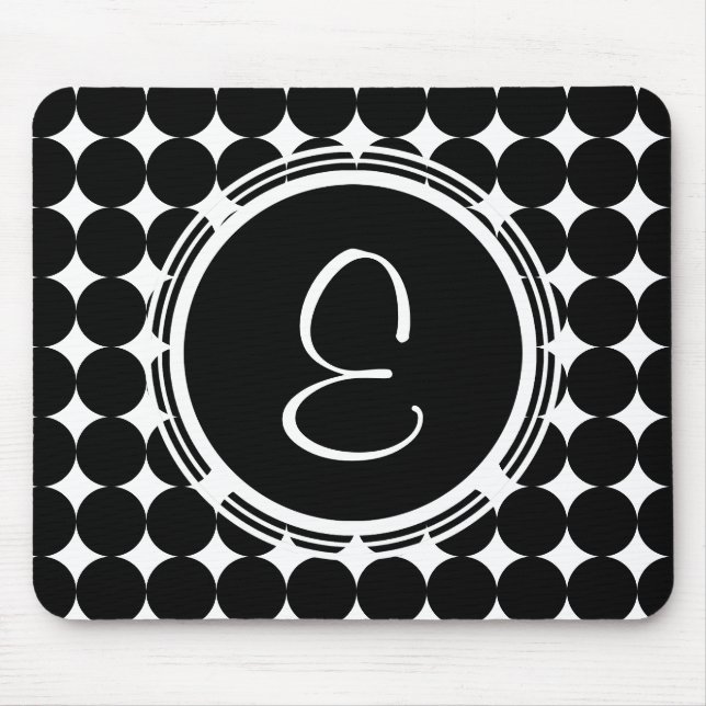 Black Polka Dot Monogram Mouse Mat (Front)