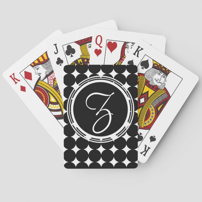 Black Polka Dot Monogram Playing Cards (Back)