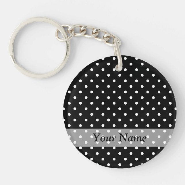 Black  polka dot pattern key ring (Front)