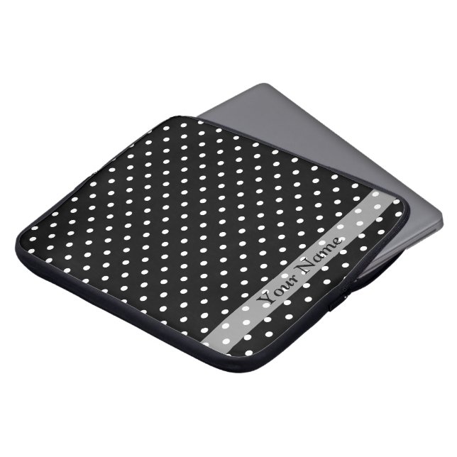 Black  polka dot pattern laptop sleeve (Front Top)