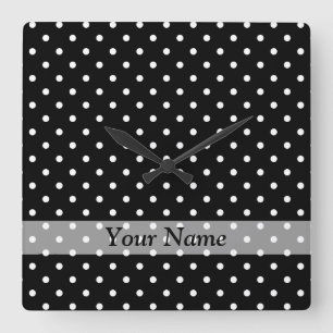 Black polka dot pattern square wall clock