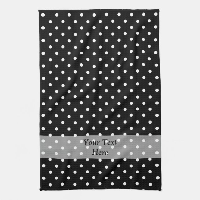 Black  polka dot pattern tea towel (Vertical)
