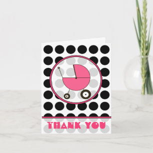 Black Polka Dot / Pink Baby Carriage Thank You Card