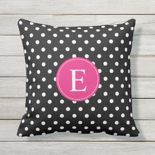 Black Polka Dot Pink Monogram Cushion