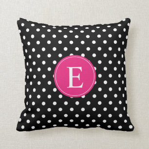 Black Polka Dot Pink Monogram Cushion