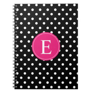 Black Polka Dot Pink Monogram Notebook
