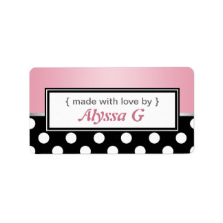 Black Polka Dot Pink Personalised Baking Labels