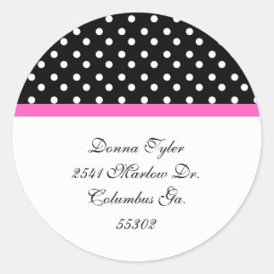 Black Polka Dot & Pink Trim Address Stickers
