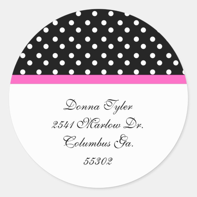 Black Polka Dot & Pink Trim Address Stickers (Front)