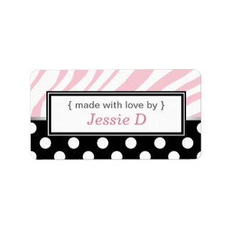 Black Polka Dot Pink Zebra Print Baking Labels