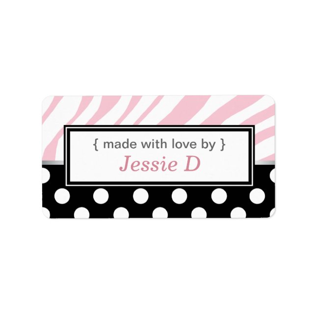 Black Polka Dot Pink Zebra Print Baking Labels (Front)
