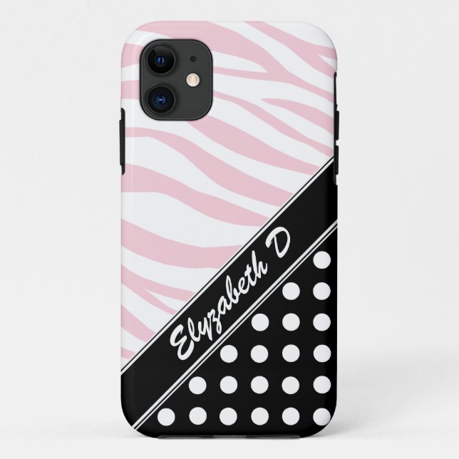 Black Polka Dot Pink Zebra Print iPhone 5 Case (Back)