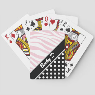 Black Polka Dot Pink Zebra Print Playing Cards