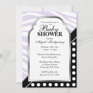 Black Polka Dot Purple Zebra Print Baby Shower Invitation