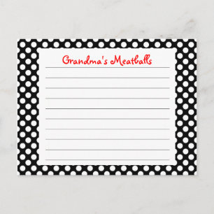 Black Polka Dot Recipe Card