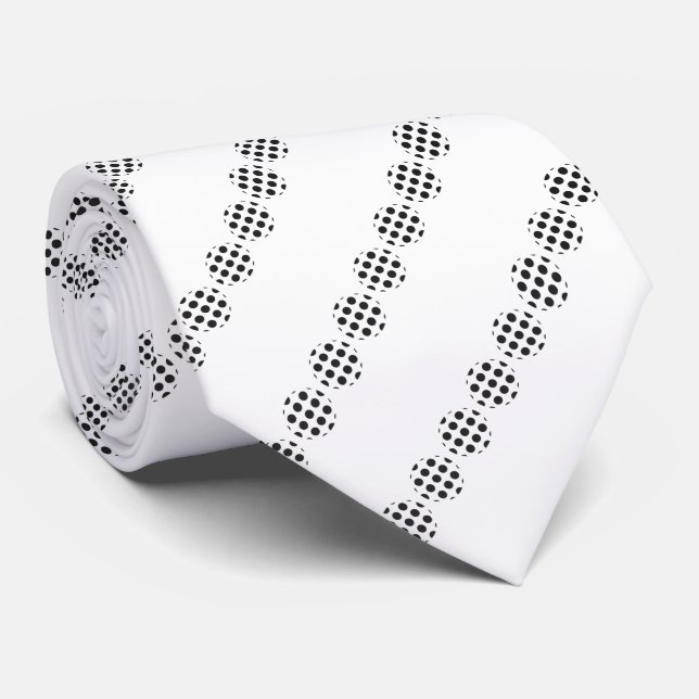 Black Polka Dot Screen Circles Pattern On White Tie (Rolled)