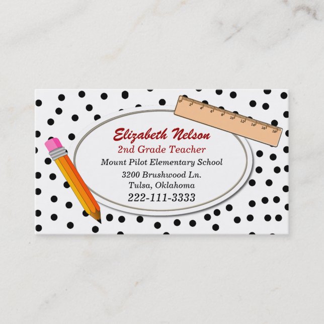 Black Polka Dot Teacher's business card (Front)