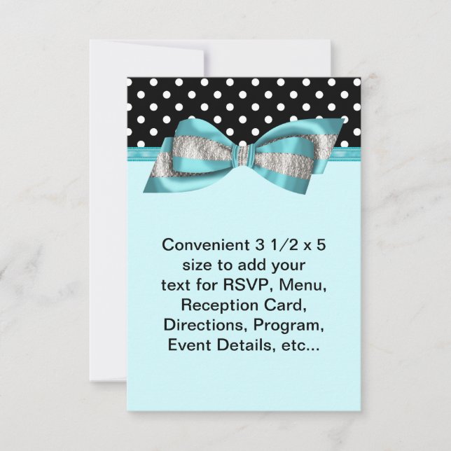 Black Polka Dot Teal Blue RSVP Template (Front)