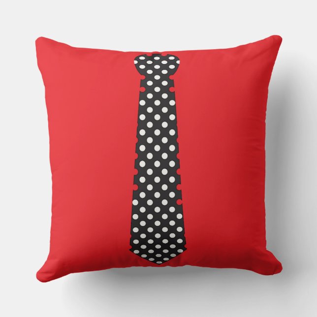 Black Polka Dot Tie Red Throw Pillow (Back)