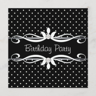 Black Polka Dot Womans Birthday Party Invitation