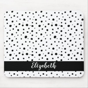 Black Polka Dots Abstract Minimal Name Mouse Mat
