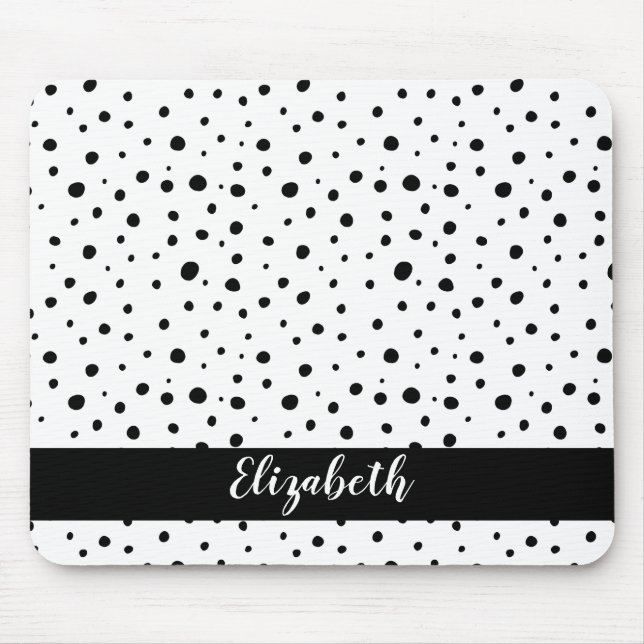 Black Polka Dots Abstract Minimal Name Mouse Mat (Front)