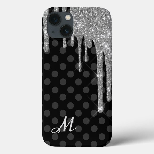 Black Polka Dots and Silver Glitter Case-Mate iPhone Case (Back)