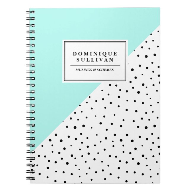 Black Polka Dots Aqua Abtract Pattern Personalised Notebook (Front)