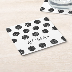 Black Polka Dots Artisan Hand drawn Timeless Fun Square Paper Coaster