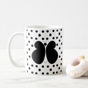 Black Polka Dots Butterfly Coffee Mug