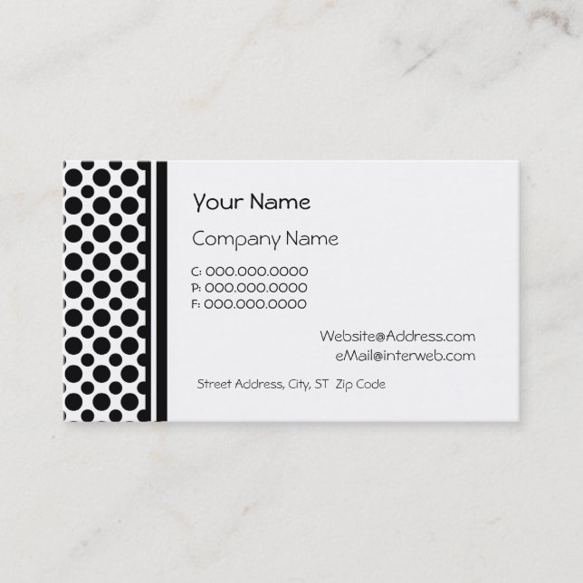 Black Polka Dots Custom Business Cards (Front)