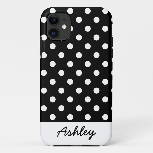 Black Polka Dots Custom Monogram Case-Mate iPhone Case (Back)