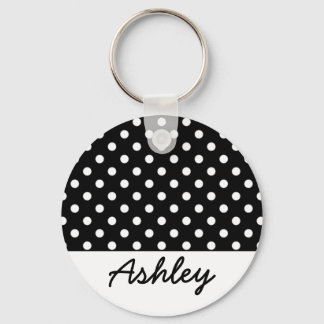 Black Polka Dots Custom Monogram Key Ring