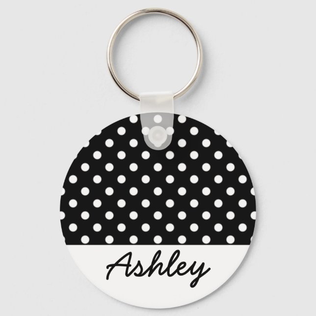 Black Polka Dots Custom Monogram Key Ring (Front)