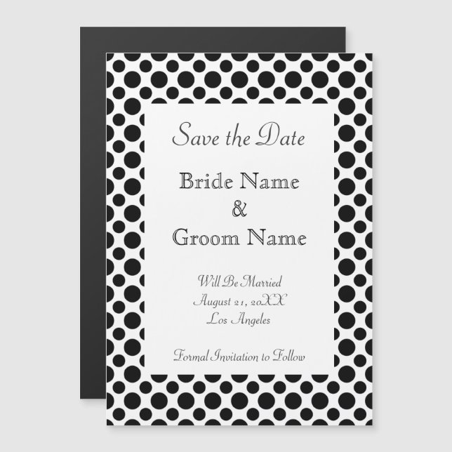Black Polka Dots Custom Save the Date Magnet (Front/Back)