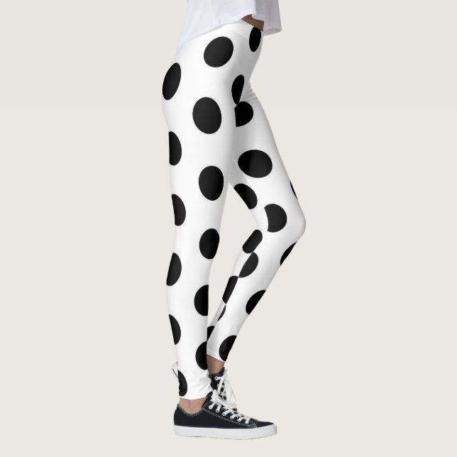 Black Polka Dots Girly Trendy Fashionable Yoga Leggings (Right)