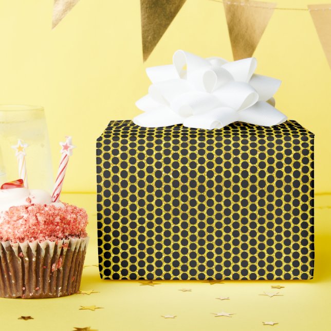 Black Polka Dots Gold Glittery Golden Elegant Cute Wrapping Paper (Birthday Party)