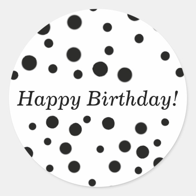 Black Polka Dots Happy Birthday Stickers (Front)
