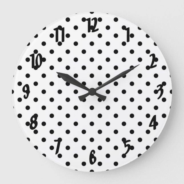black polka dots in white background large clock (Front)