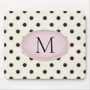 Black Polka Dots Ivory & Pale Pink Monogrammed Mouse Mat