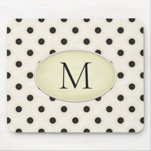Black Polka Dots Ivory & Pale Yellow Monogrammed Mouse Mat